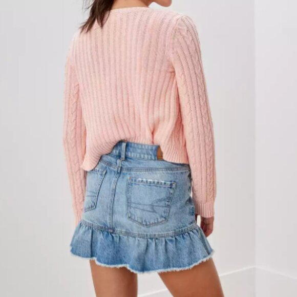 NWOT AE Ruffle Denim Mini Skirt - Picture 3 of 5
